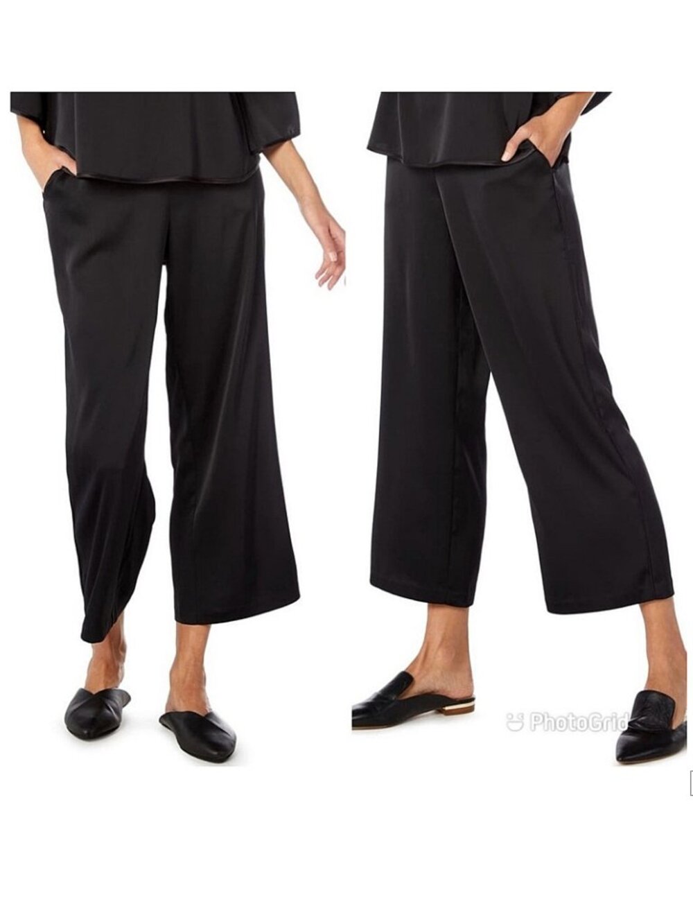 Michael Stars Black Satin Wide Leg Cropped Pants Size Small